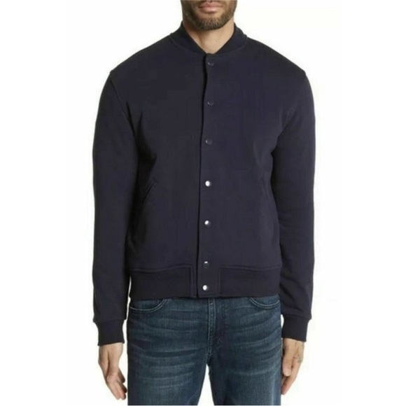Slate & Stone Baseball Varsity Snap Button Bomber Sweater Jacket Navy‎ in Large - Picture 3 of 8
